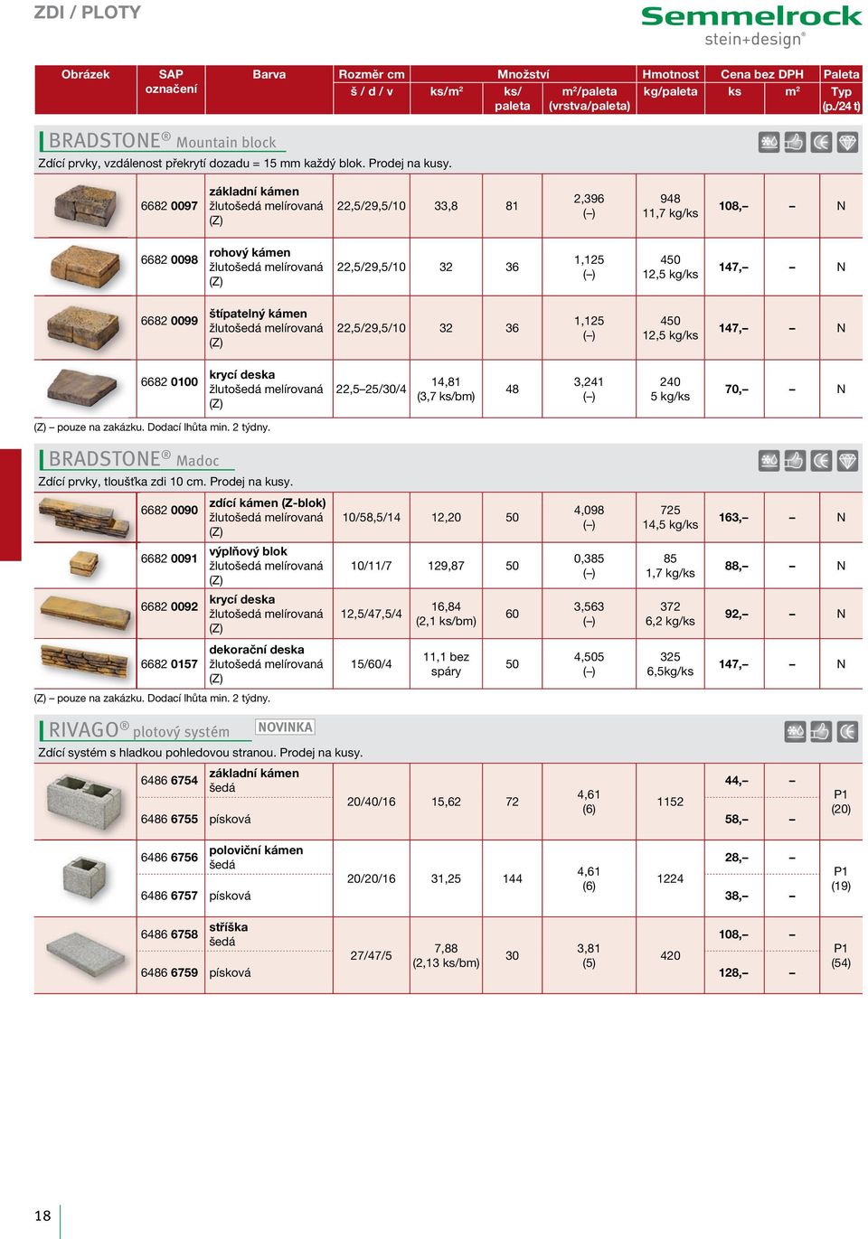 štípatelný kámen žluto melírovaná (Z) 22,5/29,5/10 32 36 1,125 450 12,5 kg/ks 147, N 6682 0100 krycí deska žluto melírovaná (Z) 22,525/30/4 14,81 (3,7 ks/bm) 48 3,241 240 5 kg/ks 70, N BRADSTONE