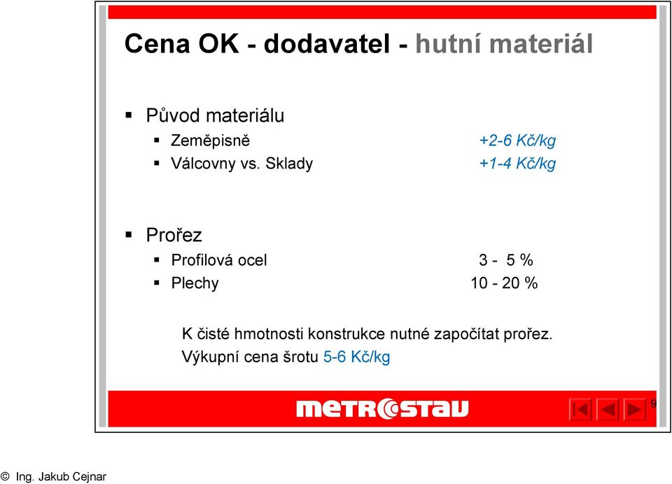 Sklady +2-6 Kč/kg +1-4 Kč/kg Prořez Profilová ocel 3-5 %