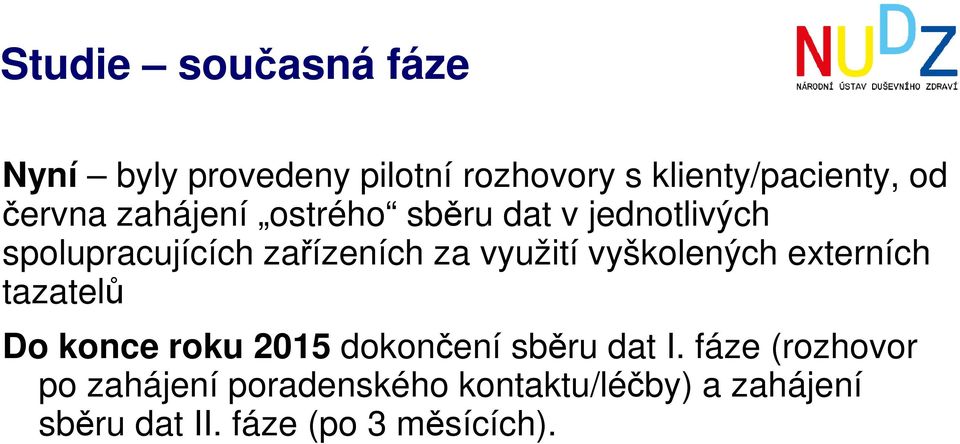 využití vyškolených externích tazatelů Do konce roku 2015 dokončení sběru dat I.