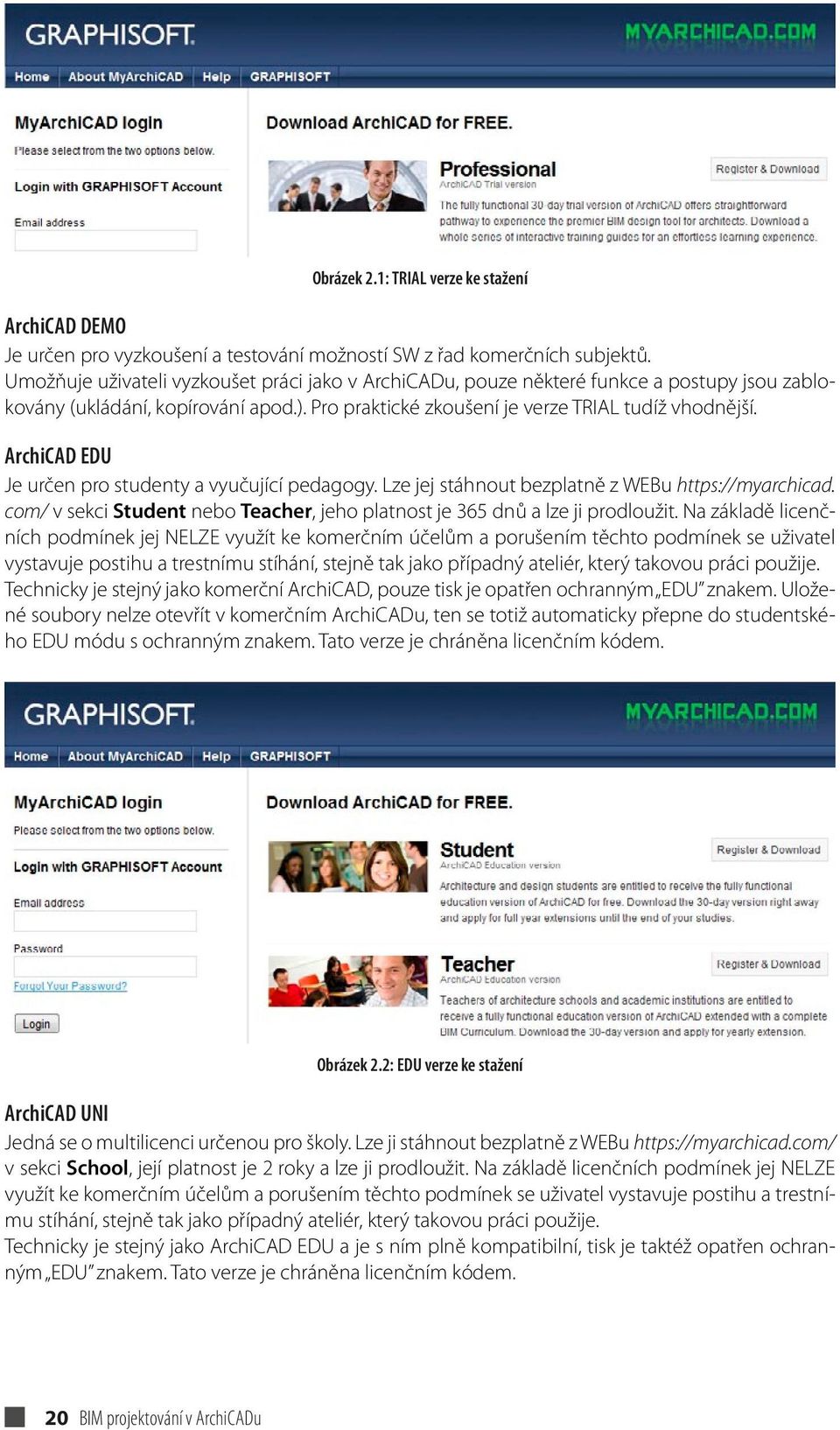 ArchiCAD EDU Je určen pro studenty a vyučující pedagogy. Lze jej stáhnout bezplatně z WEBu https://myarchicad. com/ v sekci Student nebo Teacher, jeho platnost je 365 dnů a lze ji prodloužit.