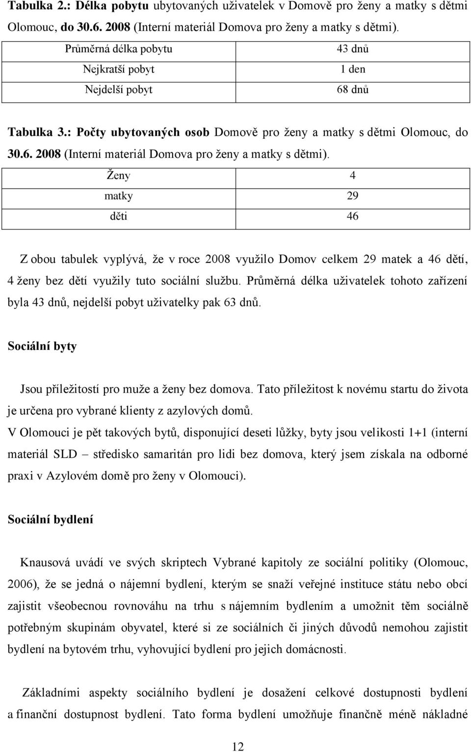 Ţeny 4 matky 29 děti 46 Z obou tabulek vyplývá, ţe v roce 2008 vyuţilo Domov celkem 29 matek a 46 dětí, 4 ţeny bez dětí vyuţily tuto sociální sluţbu.