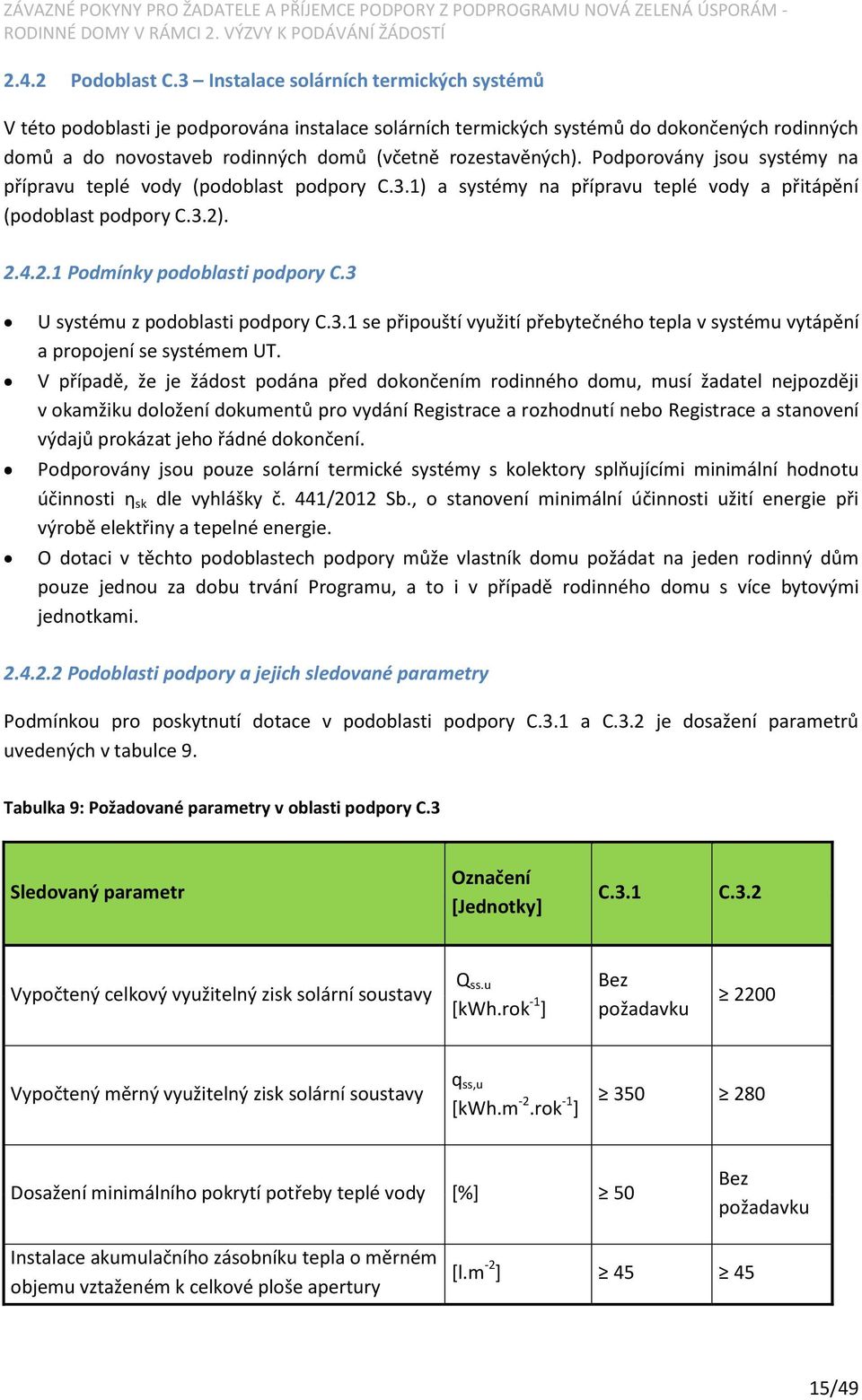 Podporovány jsou systémy na přípravu teplé vody (podoblast podpory C.3.1) a systémy na přípravu teplé vody a přitápění (podoblast podpory C.3.2). 2.4.2.1 Podmínky podoblasti podpory C.