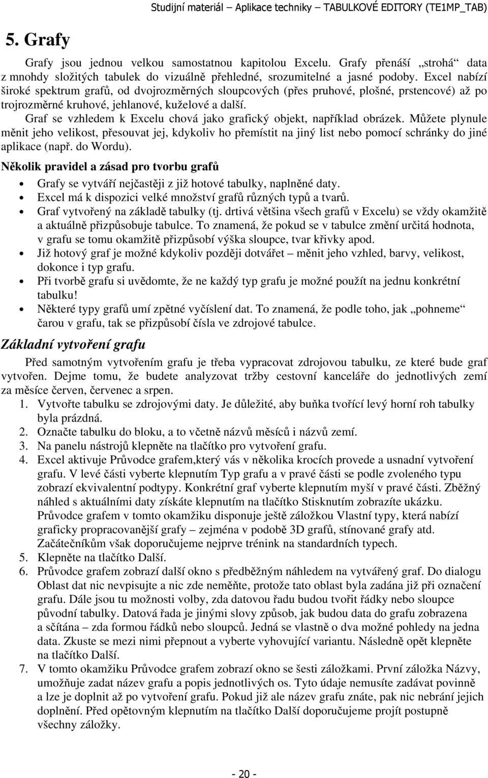 Excel nabízí široké spektrum grafů, od dvojrozměrných sloupcových (přes pruhové, plošné, prstencové) až po trojrozměrné kruhové, jehlanové, kuželové a další.