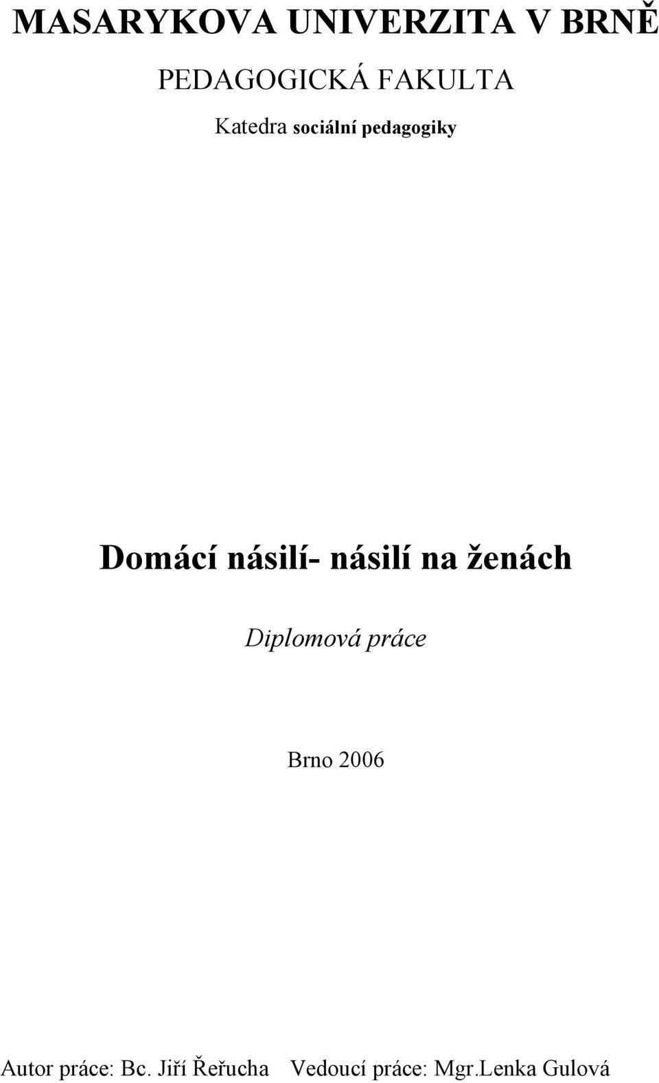 násilí na ženách Diplomová práce Brno 2006 Autor