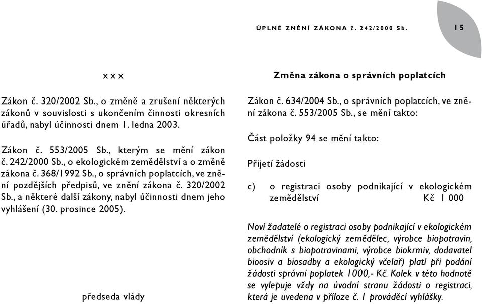 , o správních poplatcích, ve znění pozdějších předpisů, ve znění zákona č. 320/2002 Sb., a některé další zákony, nabyl účinnosti dnem jeho vyhlášení (30. prosince 2005).