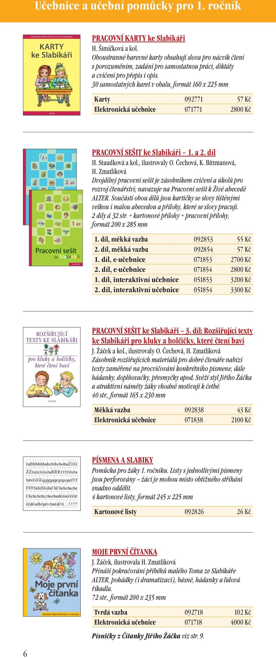 Oboustranné barevné karty obsahují slova pro nácvik čtení s porozuměním, zadání pro samostatnou práci, diktáty a cvičení pro přepis i opis.