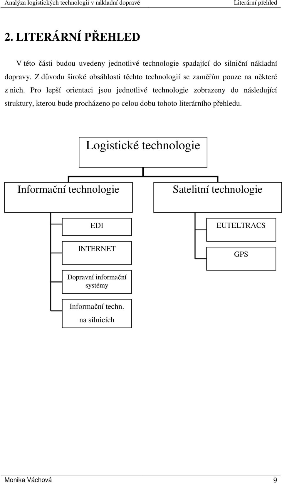 Pro lepší orientaci jsou jednotlivé technologie zobrazeny do následující struktury, kterou bude procházeno po celou dobu tohoto