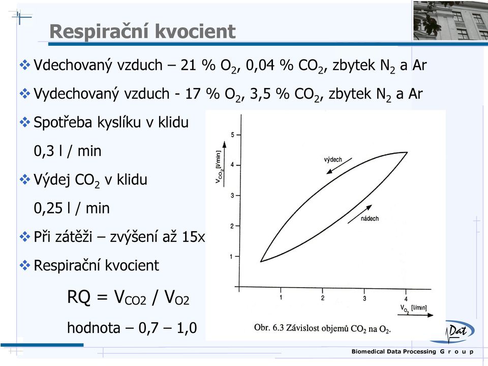 Spotřeba kyslíku v klidu 0,3 l / min Výdej CO 2 v klidu 0,25 l / min