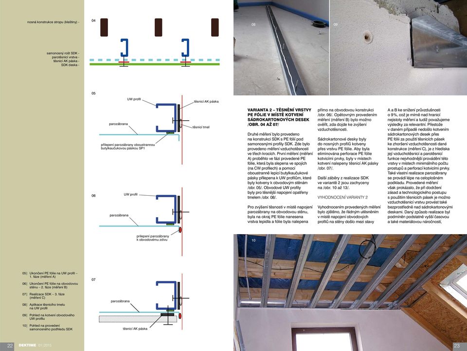 04 AŽ 07/ Druhé měření bylo provedeno na konstrukci SDK s PE fólií pod samonosnými profi ly SDK. Zde bylo provedeno měření vzduchotěsnosti ve třech krocích.