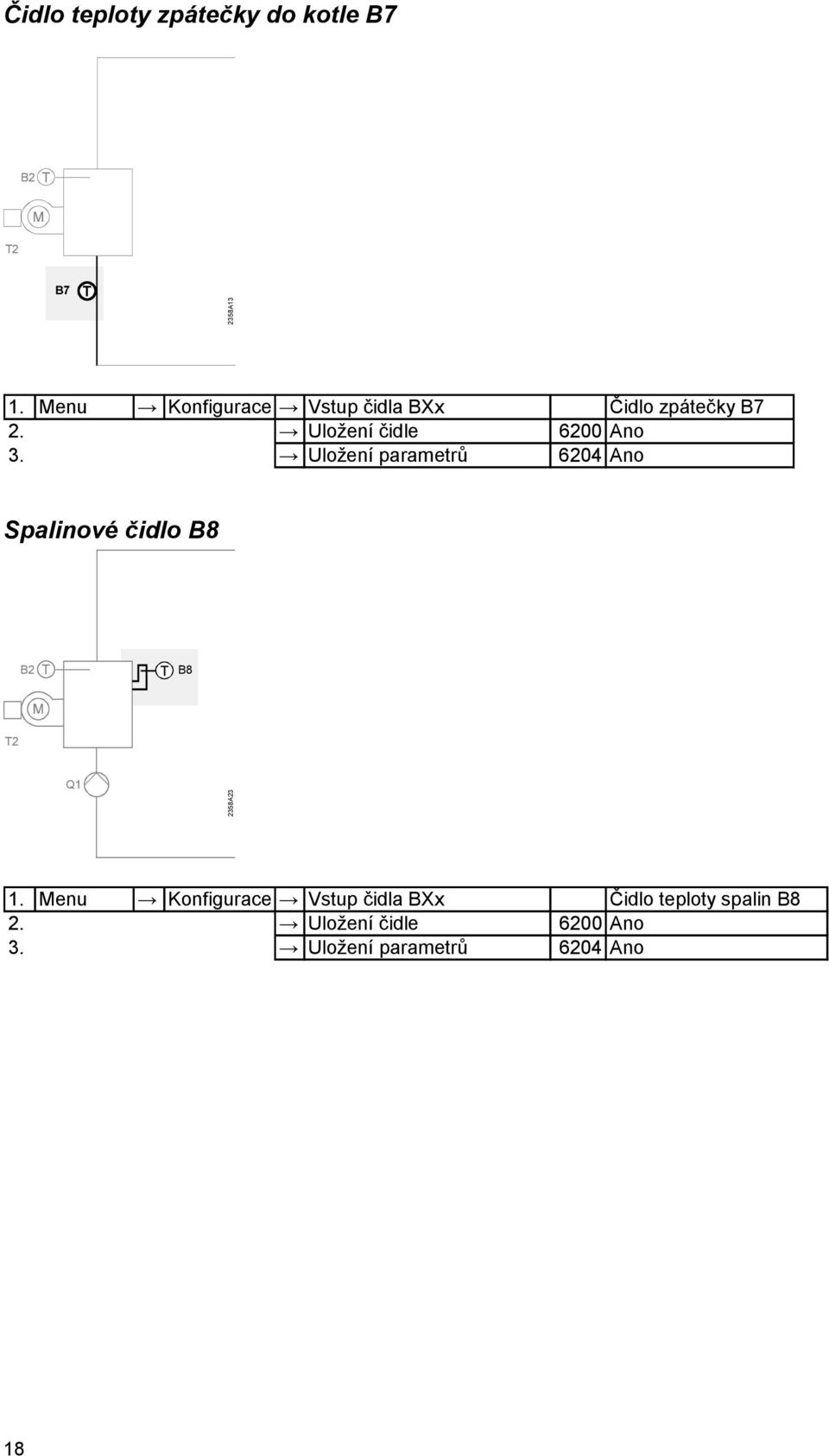 Uložení parametrů 6204 Ano Spalinové čidlo B8 B2 B8 T2 Q1 2358A23 1.