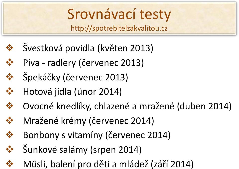 2013) Hotová jídla (únor 2014) Ovocné knedlíky, chlazené a mražené (duben 2014)