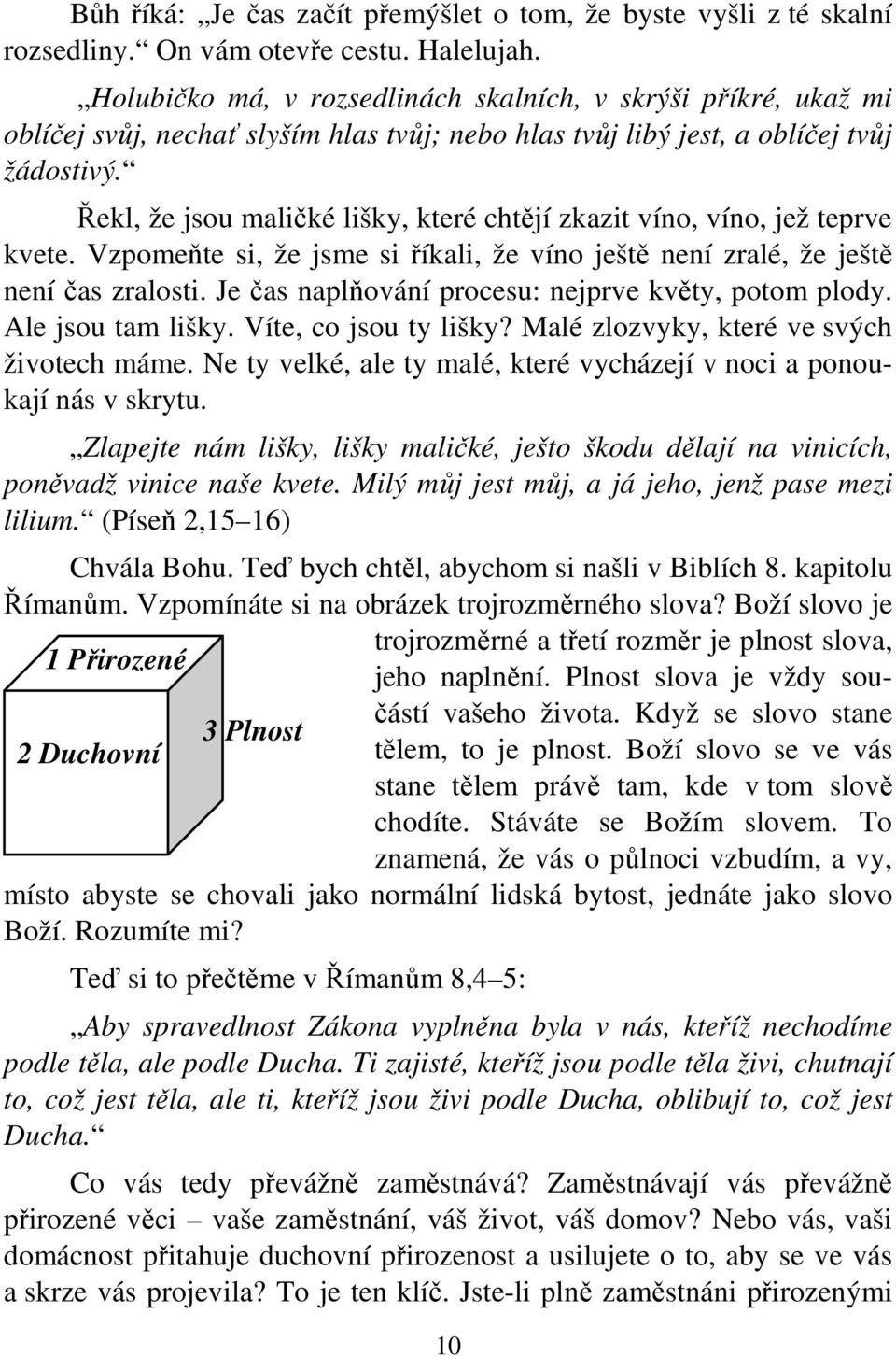 Řekl, že jsou maličké lišky, které chtějí zkazit víno, víno, jež teprve kvete. Vzpomeňte si, že jsme si říkali, že víno ještě není zralé, že ještě není čas zralosti.