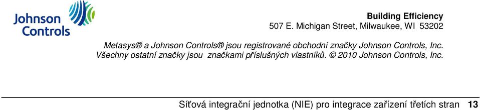 registrované obchodní značky Johnson Controls, Inc.