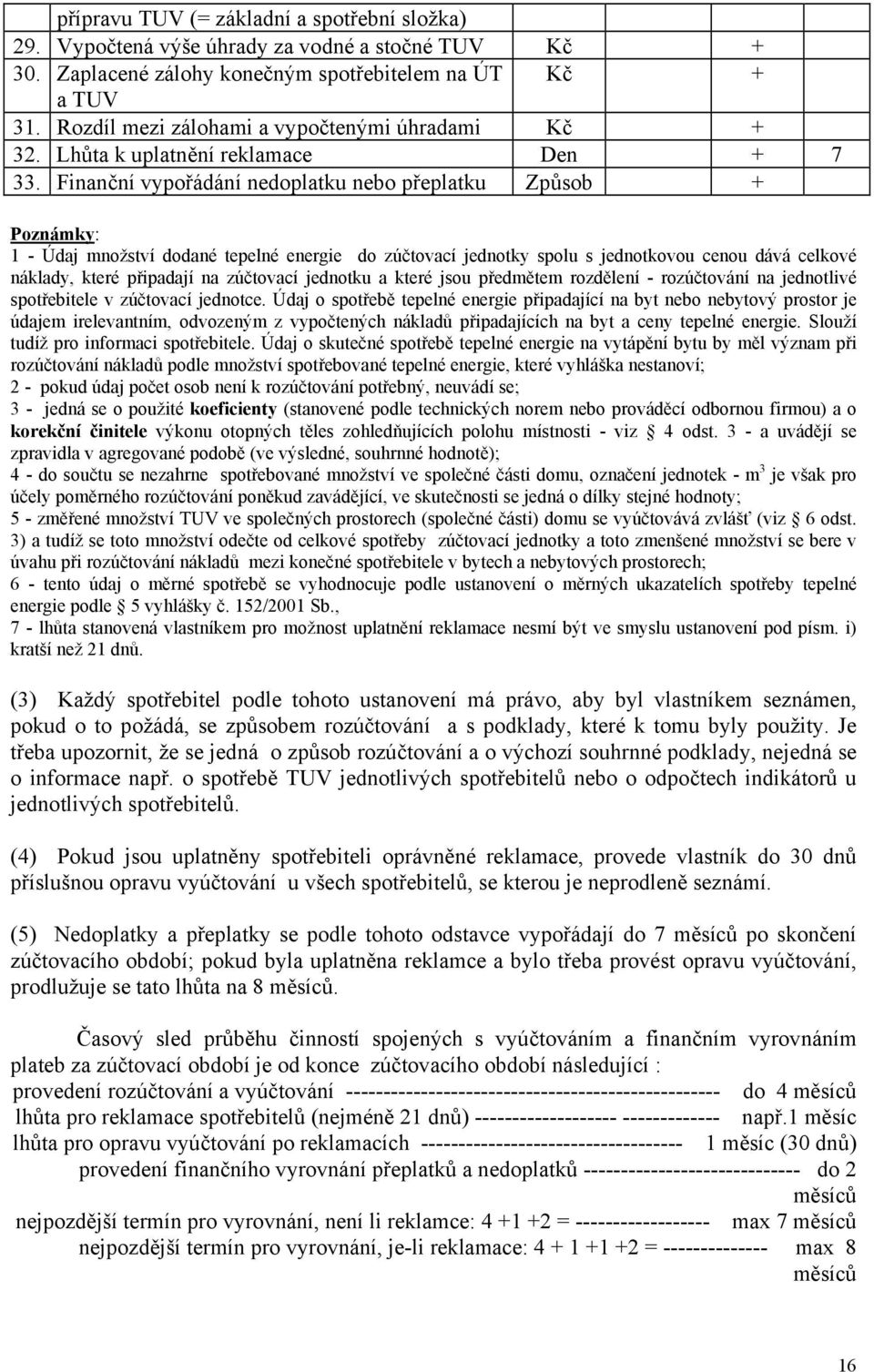 Finanční vypořádání nedoplatku nebo přeplatku Způsob + Poznámky: 1 - Údaj množství dodané tepelné energie do zúčtovací jednotky spolu s jednotkovou cenou dává celkové náklady, které připadají na