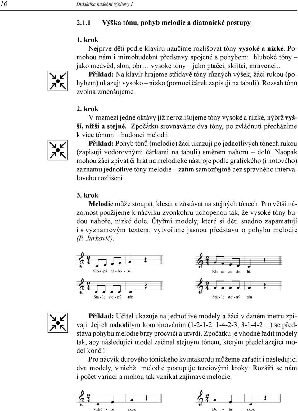 rukou (pohybem) ukazují vysoko nízko (pomocí čárek zapisují na tabuli). Rozsah tónů zvolna zmenšujeme. 2.