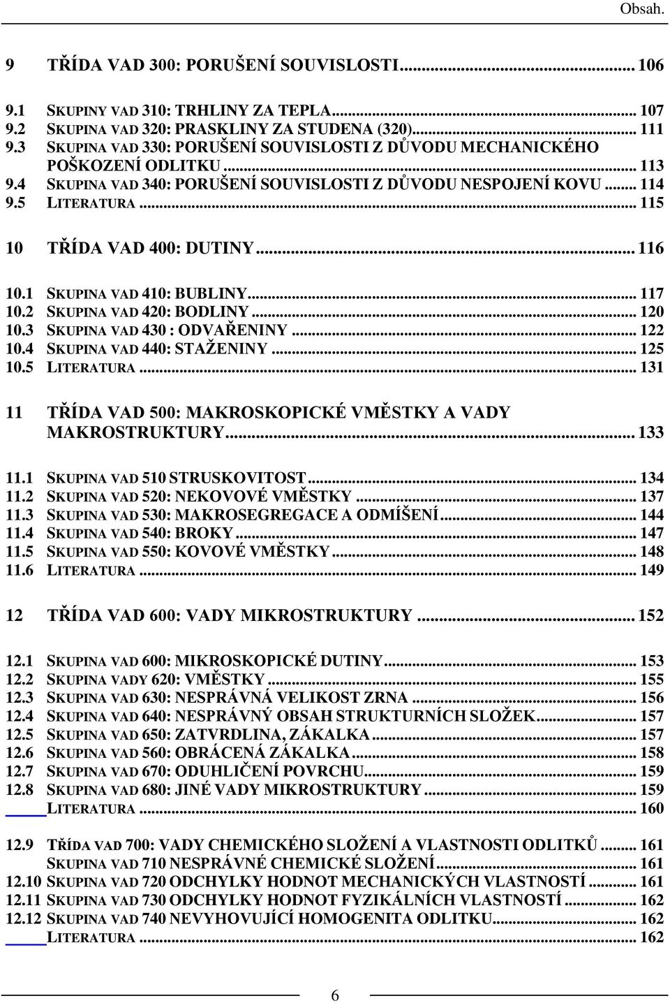 .. 115 10 TŘÍDA VAD 400: DUTINY... 116 10.1 SKUPINA VAD 410: BUBLINY... 117 10.2 SKUPINA VAD 420: BODLINY... 120 10.3 SKUPINA VAD 430 : ODVAŘENINY... 122 10.4 SKUPINA VAD 440: STAŽENINY... 125 10.