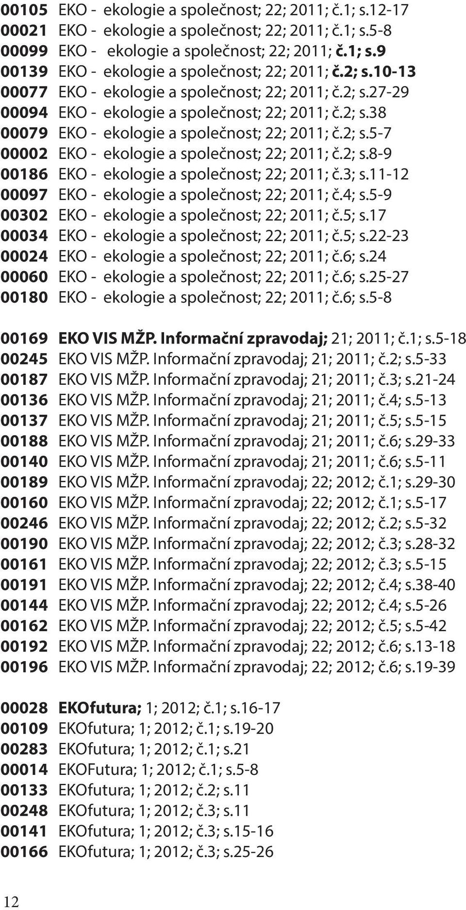 2; s.8-9 00186 EKO - ekologie a společnost; 22; 2011; č.3; s.11-12 00097 EKO - ekologie a společnost; 22; 2011; č.4; s.5-9 00302 EKO - ekologie a společnost; 22; 2011; č.5; s.