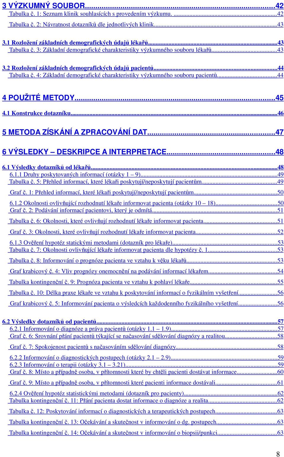 .. 44 Tabulka č. 4: Základní demografické charakteristiky výzkumného souboru pacientů.... 44 4 POUŽITÉ METODY...45 4.1 Konstrukce dotazníku...46 5 METODA ZÍSKÁNÍ A ZPRACOVÁNÍ DAT.