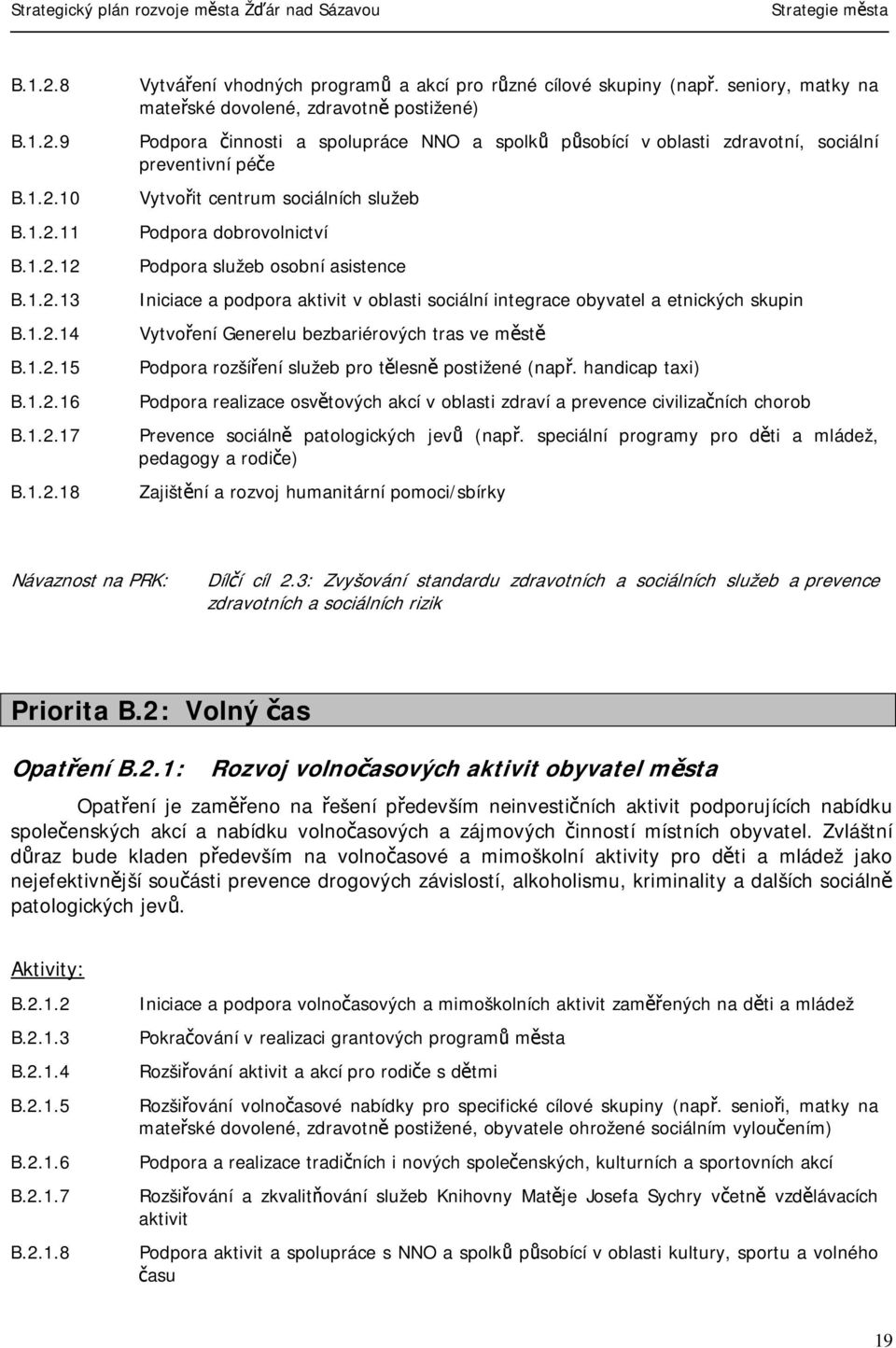 dobrovolnictví Podpora služeb osobní asistence Iniciace a podpora aktivit v oblasti sociální integrace obyvatel a etnických skupin Vytvoření Generelu bezbariérových tras ve městě Podpora rozšíření