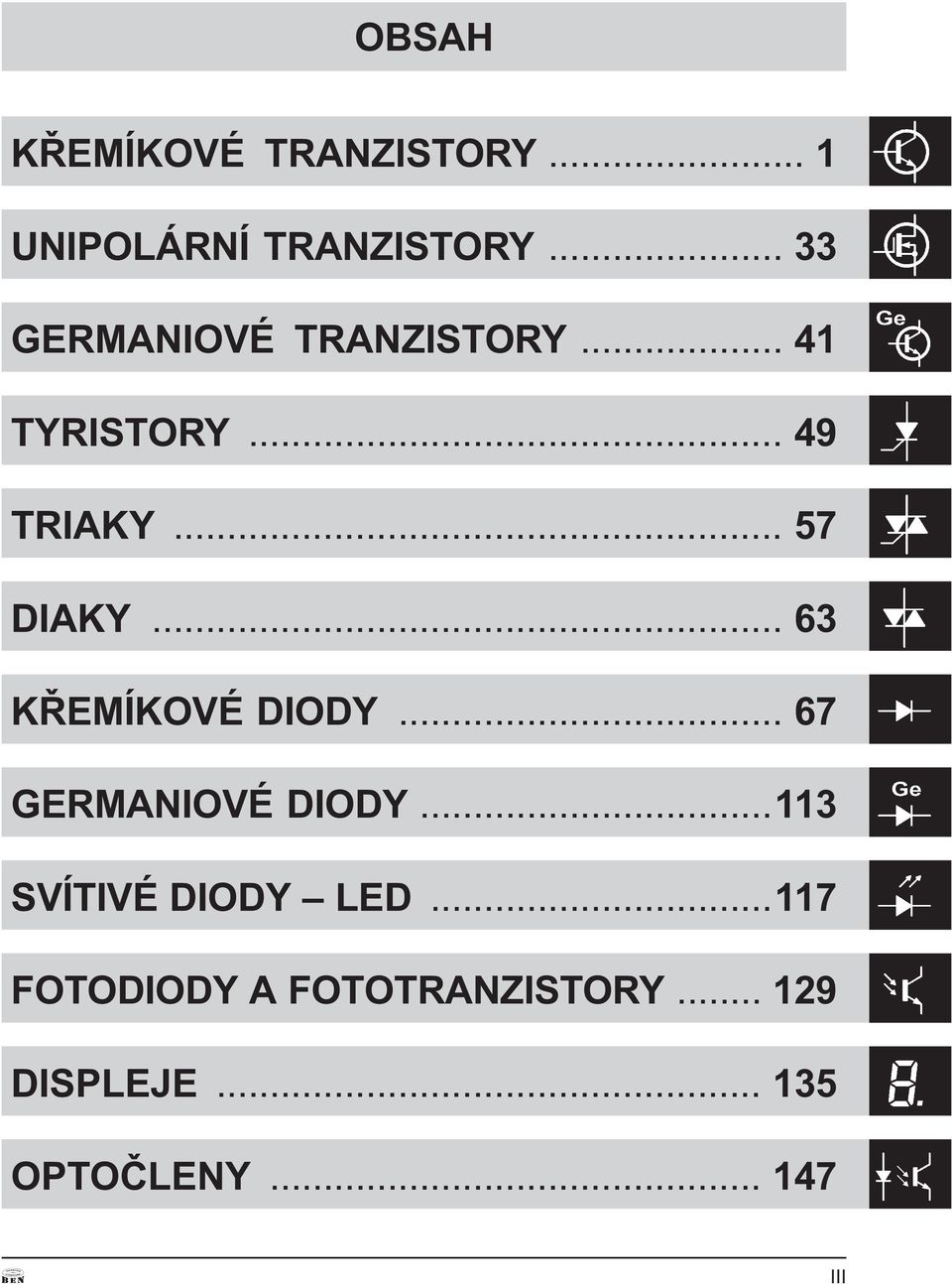 KØEMÍKOVÉ DIODY 67 GERMANIOVÉ DIODY 113 SVÍTIVÉ DIODY LED