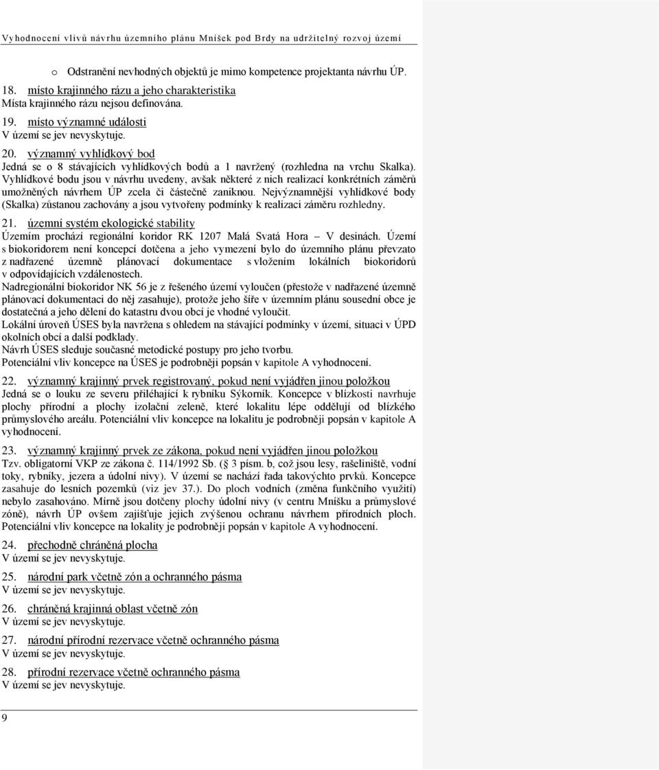 Vyhlídkové bodu jsou v návrhu uvedeny, avšak některé z nich realizací konkrétních záměrů umožněných návrhem ÚP zcela či částečně zaniknou.