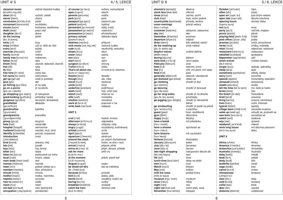 LEKCE classical music [klæsik l mju:zik] clean [kli:n] clever [klev ] conclusion [k n klu:ž n] consonant [kons n nt] cousin [kazn] desk [desk] daughter [do:t ] do the ironing [du: δi ai niη] early [