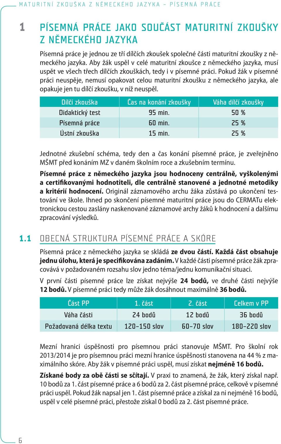 Pokud žák v písemné práci neuspěje, nemusí opakovat celou maturitní zkoušku z německého jazyka, ale opakuje jen tu dílčí zkoušku, v níž neuspěl.