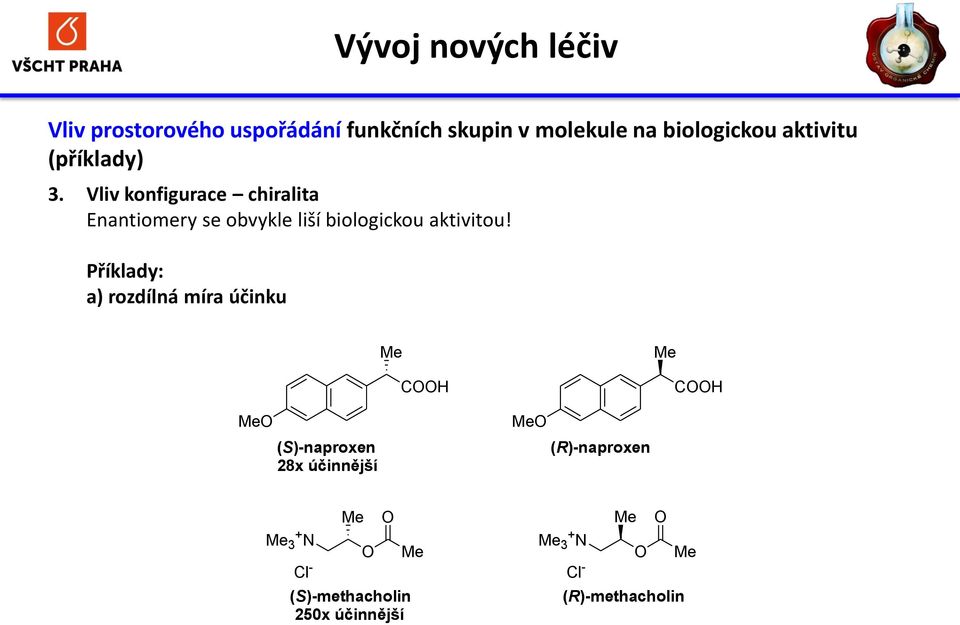 Vliv konfigurace chiralita Enantiomery se obvykle liší biologickou aktivitou!