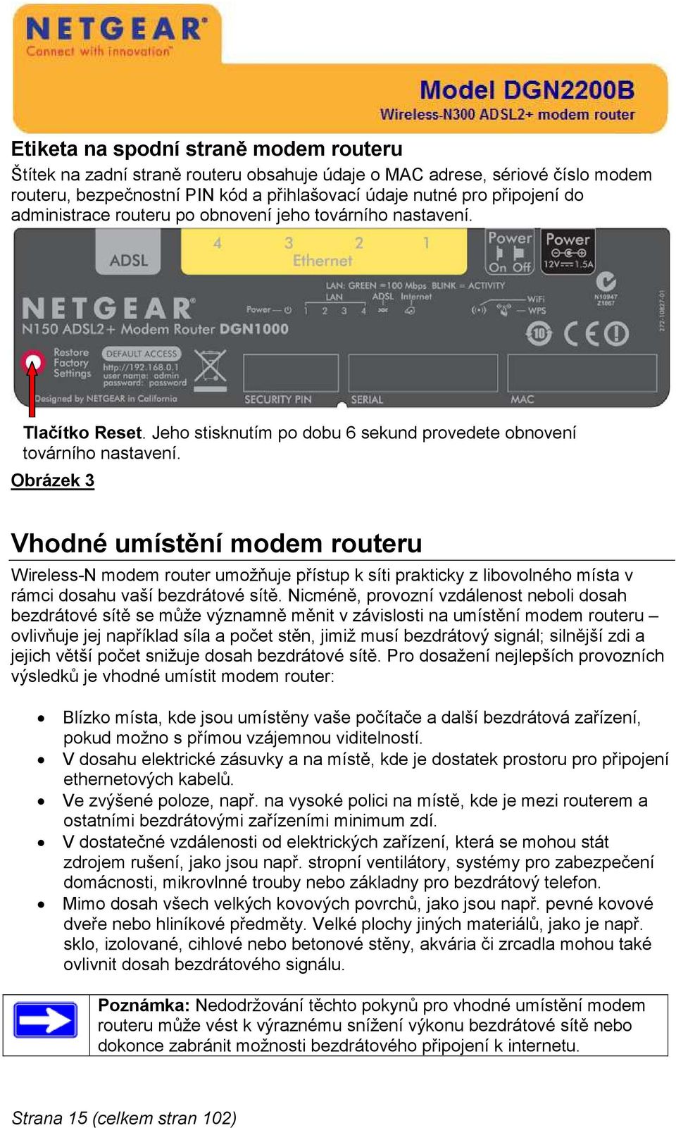 Obrázek 3 Vhodné umístění modem routeru Wireless-N modem router umožňuje přístup k síti prakticky z libovolného místa v rámci dosahu vaší bezdrátové sítě.