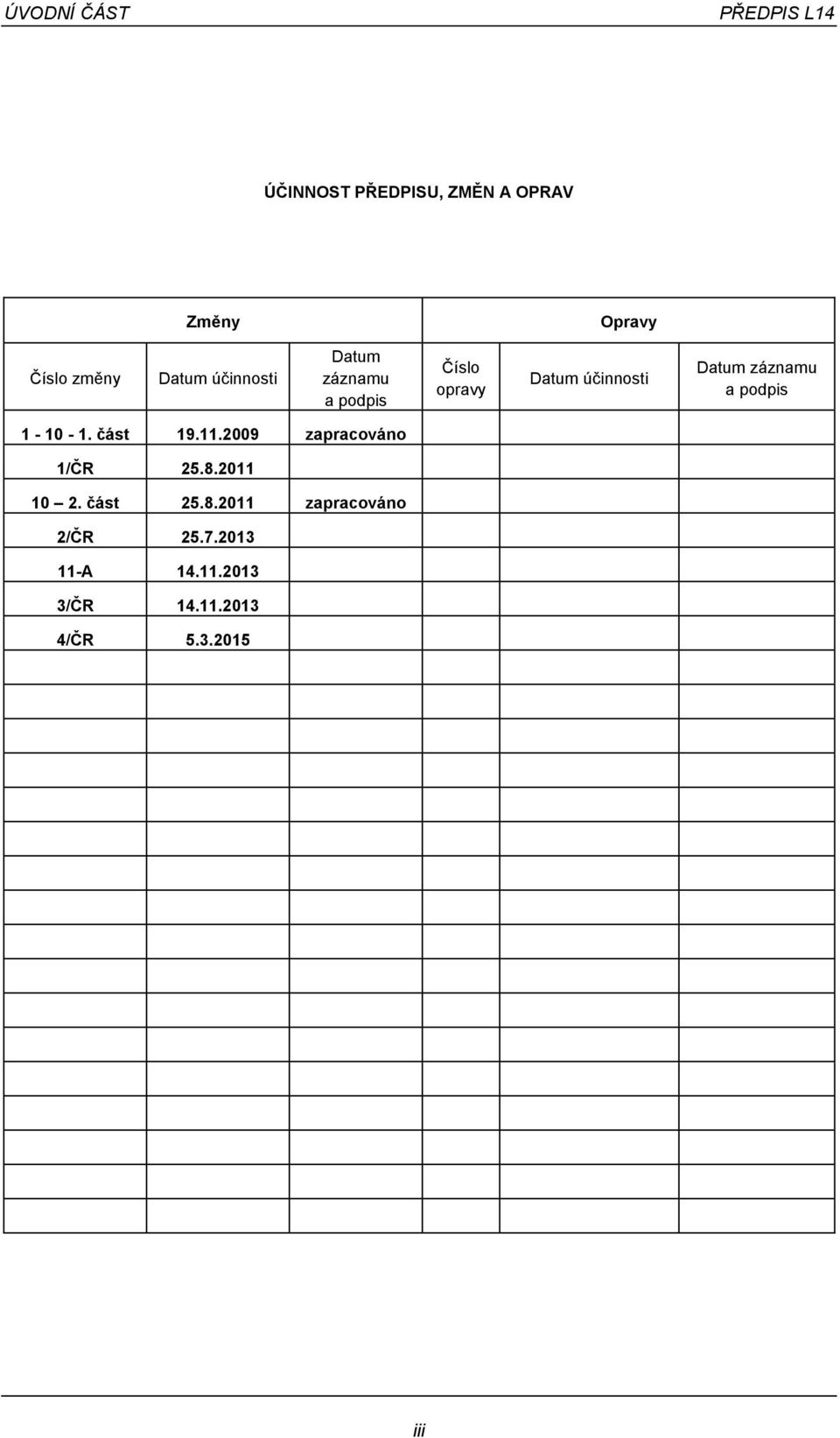 Datum záznamu a podpis 1-10 - 1. část 19.11.2009 zapracováno 1/ČR 25.8.