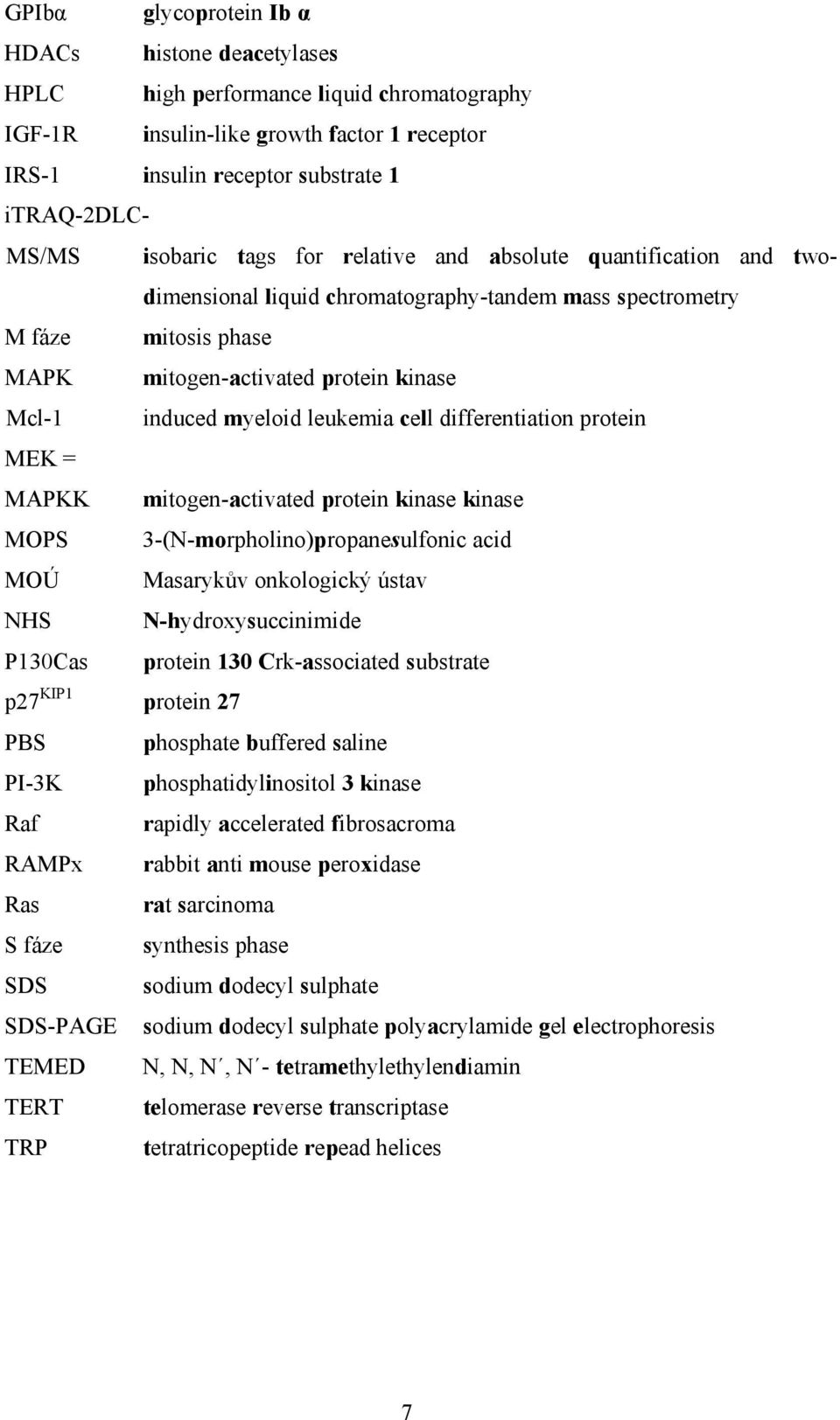 myeloid leukemia cell differentiation protein MEK = MAPKK mitogen-activated protein kinase kinase MOPS 3-(N-morpholino)propanesulfonic acid MOÚ Masarykův onkologický ústav NHS N-hydroxysuccinimide