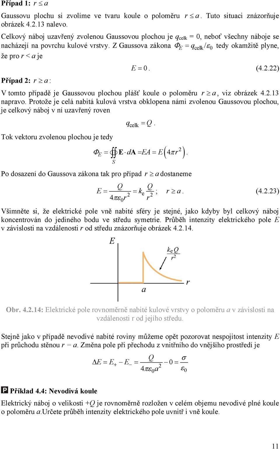 .) Případ : r a: V tomto případě je Gaussovou plochou plášť koule o poloměru r a, viz obrázek 4..13 napravo.