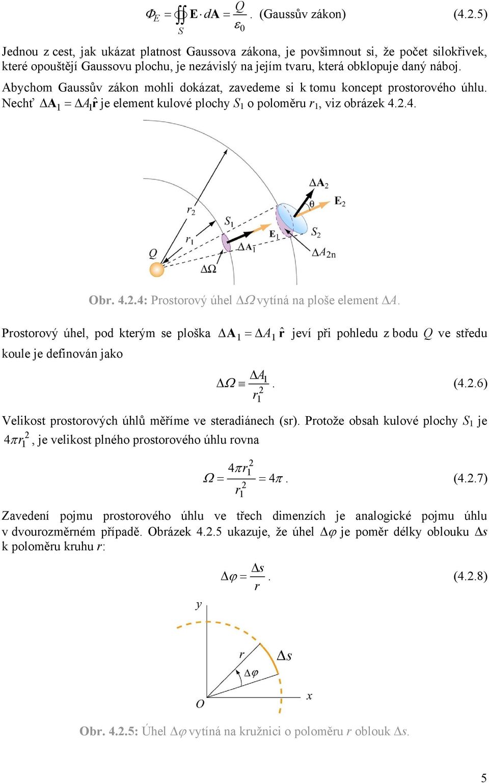 Abychom Gaussův zákon mohli dokázat, zavedeme si k tomu koncept prostorového úhlu. Nechť A 1 = A 1ˆ rje element kulové plochy S 1 o poloměru r 1, viz obrázek 4.