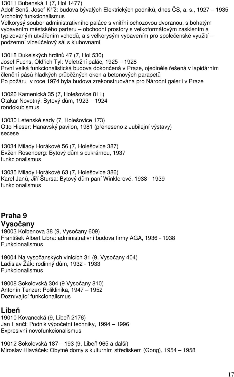 utvářením vchodů, a s velkorysým vybavením pro společenské využití podzemní víceúčelový sál s klubovnami 13018 Dukelských hrdinů 47 (7, Hol 530) Josef Fuchs, Oldřich Tyl: Veletržní palác, 1925 1928