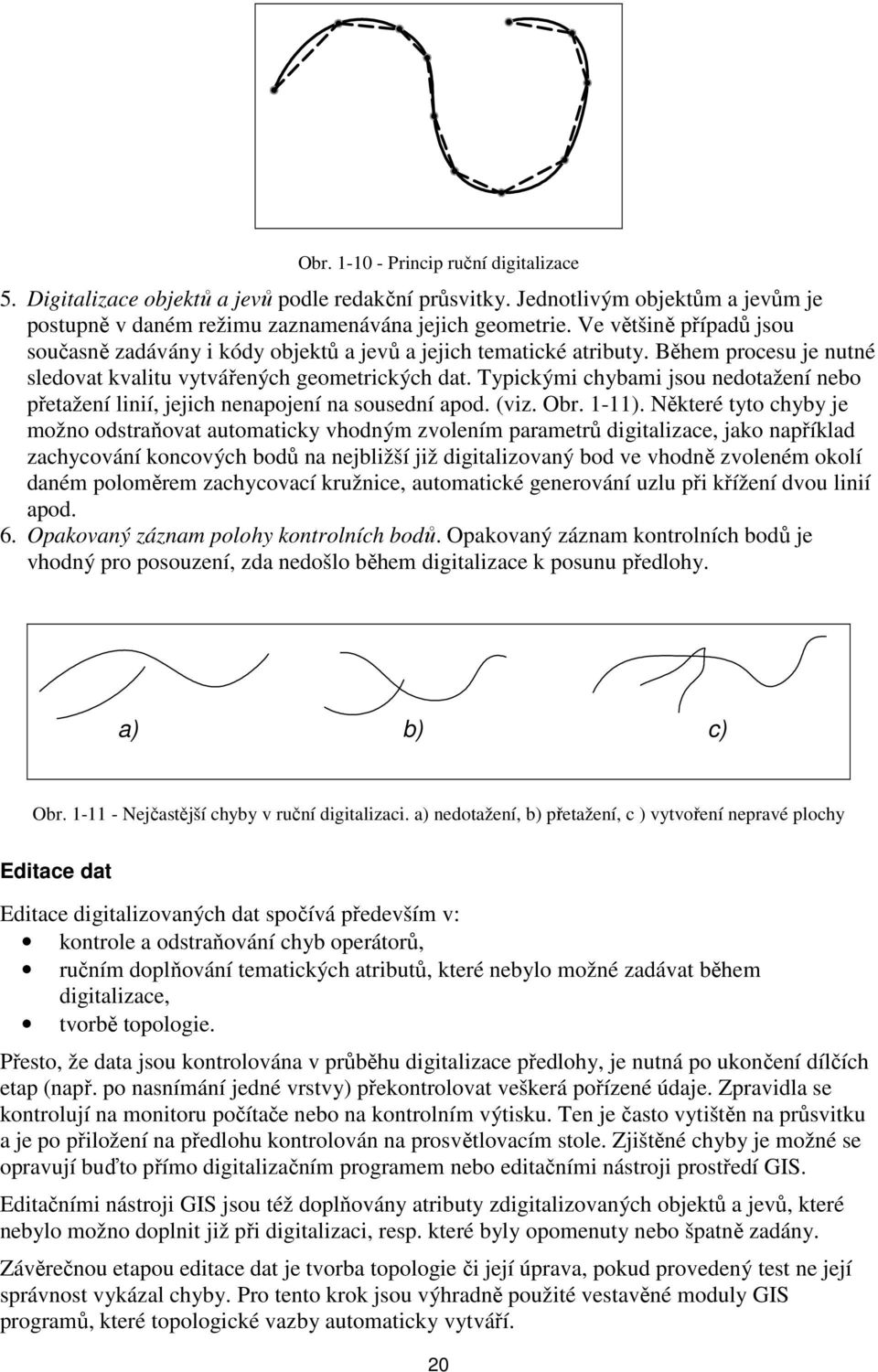 Typickými chybami jsou nedotažení nebo přetažení linií, jejich nenapojení na sousední apod. (viz. Obr. 1-11).