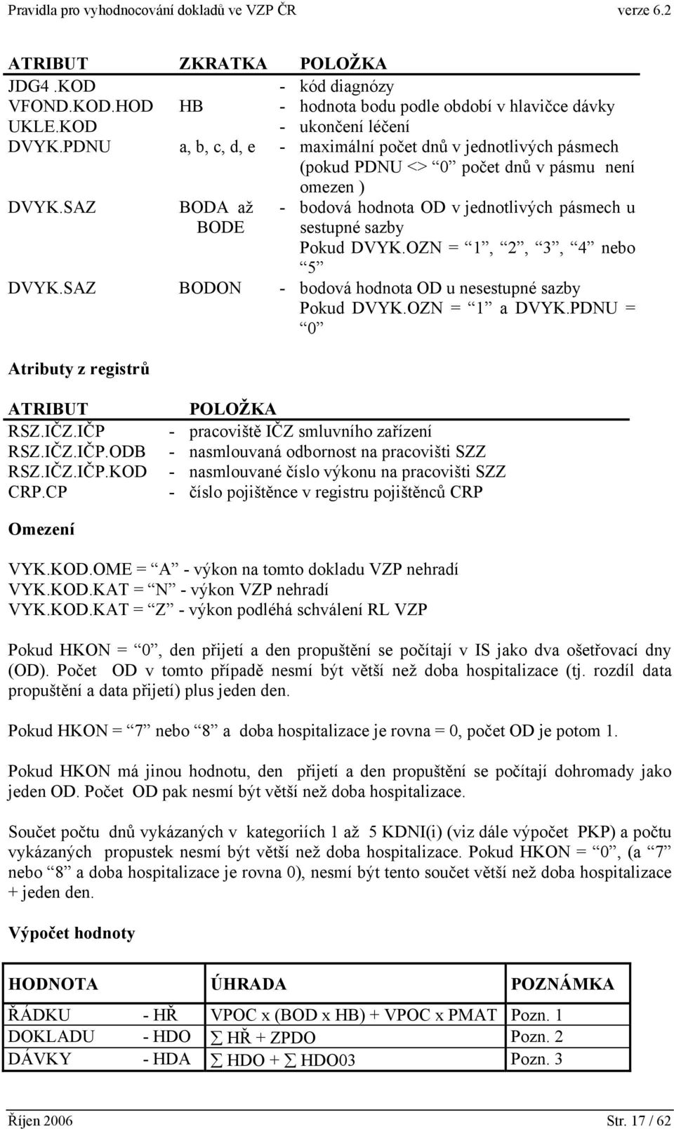 SAZ BODA až BODE - bodová hodnota OD v jednotlivých pásmech u sestupné sazby Pokud DVYK.OZN = 1, 2, 3, 4 nebo 5 DVYK.SAZ BODON - bodová hodnota OD u nesestupné sazby Pokud DVYK.OZN = 1 a DVYK.