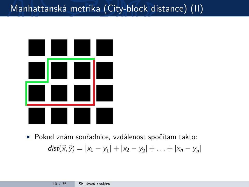 spočítam takto: dist( x, y) = x 1 y 1 + x