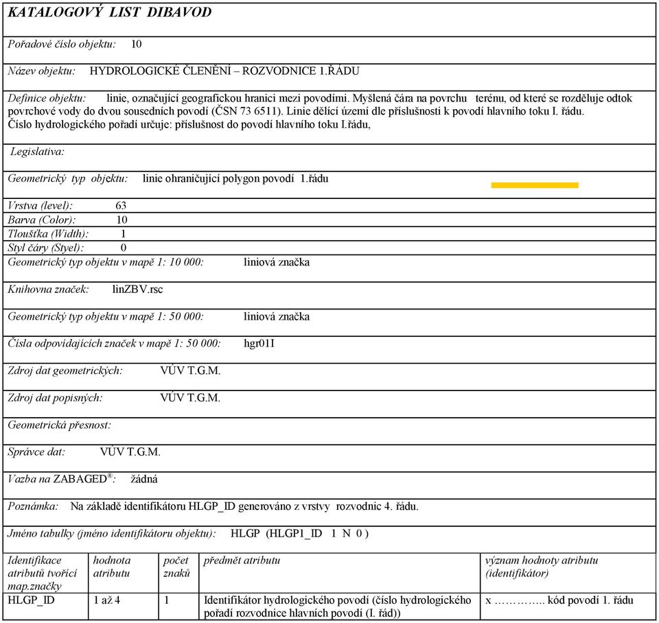 Číslo hydrologického pořadí určuje: příslušnost do povodí hlavního toku I.řádu, linie ohraničující polygon povodí 1.řádu Vrstva (level): 63 Barva (Color): 10 Tloušťka (Width): 1 linzbv.