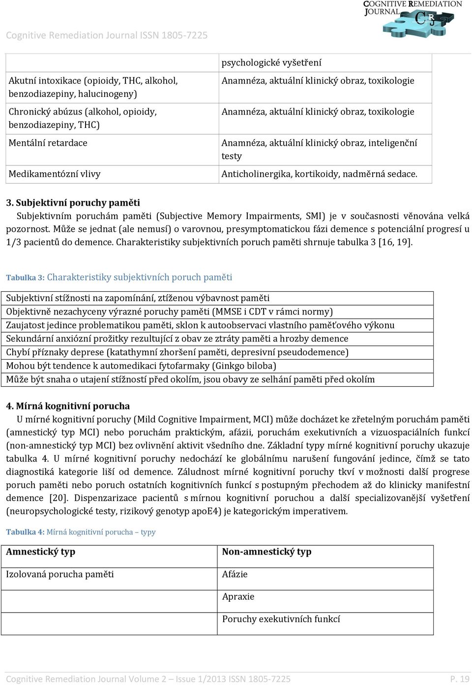 Subjektivní poruchy paměti Subjektivním poruchám paměti (Subjective Memory Impairments, SMI) je v současnosti věnována velká pozornost.