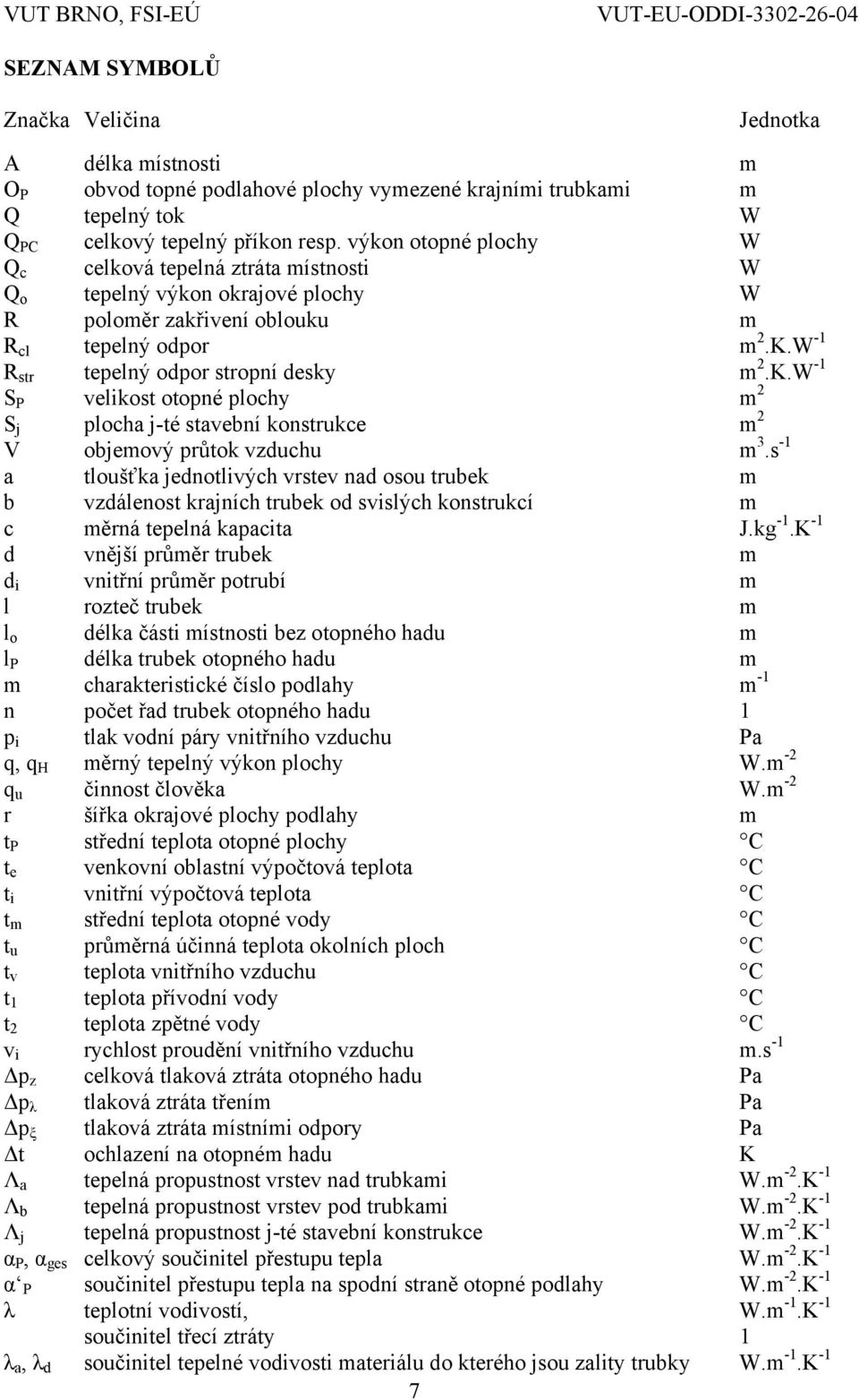 W -1 R str tepelný odpor stropní desky m 2.K.W -1 S P velikost otopné plochy m 2 S j plocha j-té stavební konstrukce m 2 V objemový průtok vzduchu m 3.