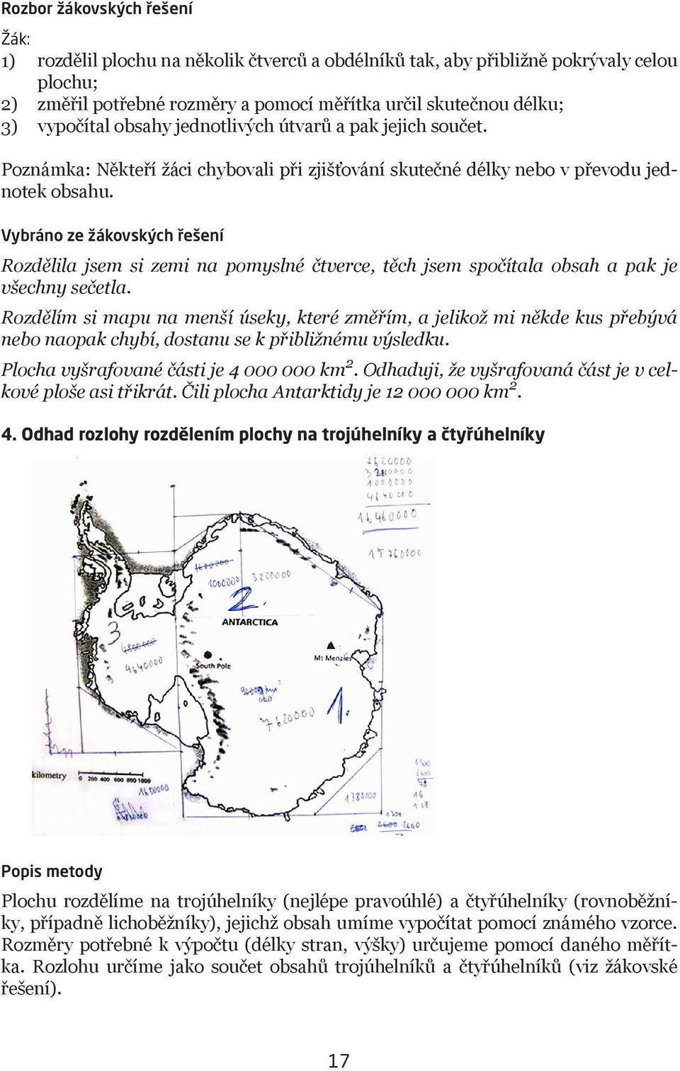 Vybráno ze žákovských řešení Rozdělila jsem si zemi na pomyslné čtverce, těch jsem spočítala obsah a pak je všechny sečetla.