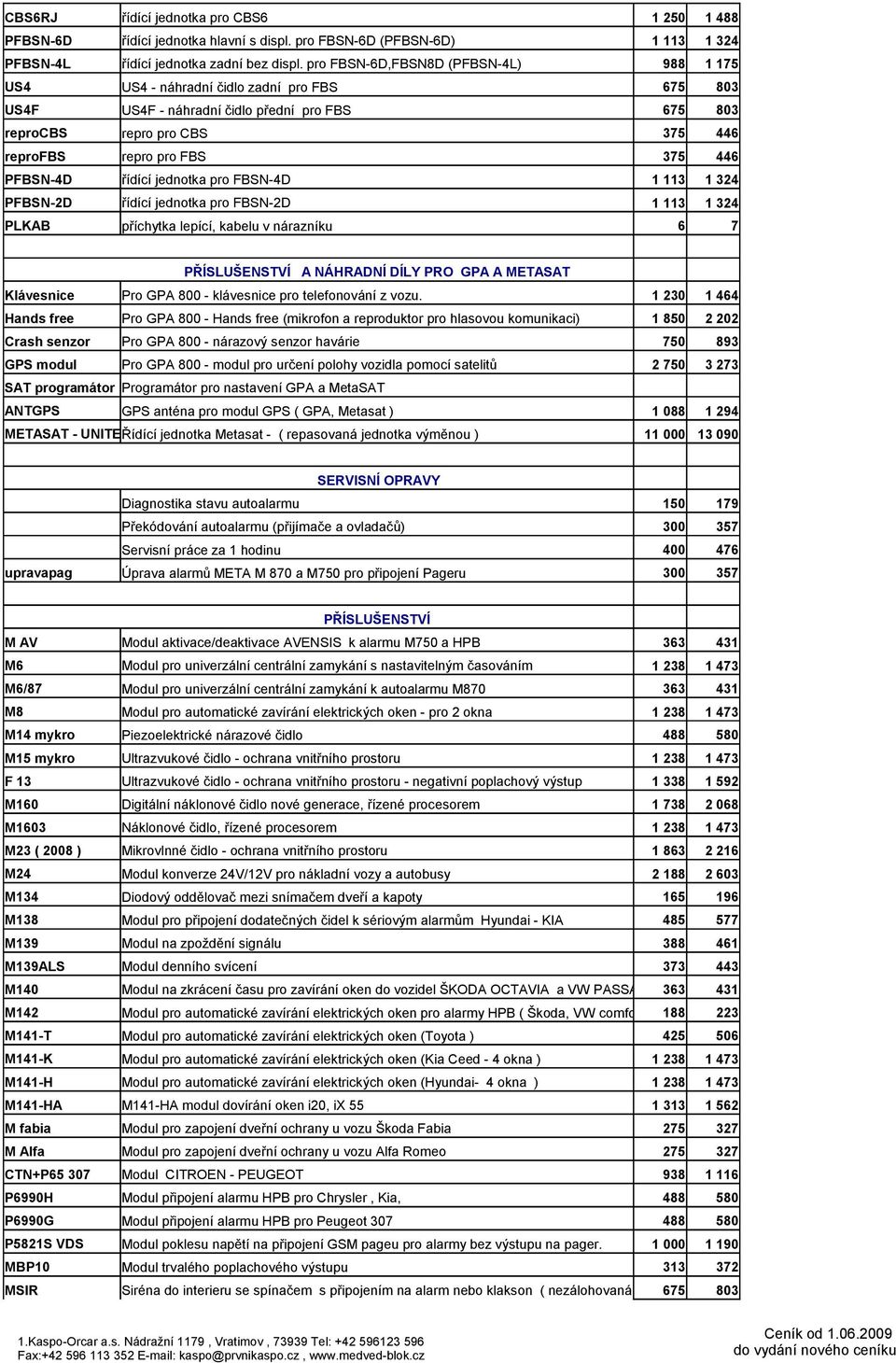 PFBSN-4D řídící jednotka pro FBSN-4D 1 113 1 324 PFBSN-2D řídící jednotka pro FBSN-2D 1 113 1 324 PLKAB příchytka lepící, kabelu v nárazníku 6 7 PŘÍSLUŠENSTVÍ A NÁHRADNÍ DÍLY PRO GPA A METASAT