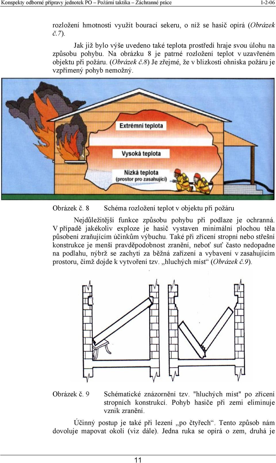 8 Schéma rozložení teplot v objektu při požáru Nejdůležitější funkce způsobu pohybu při podlaze je ochranná.