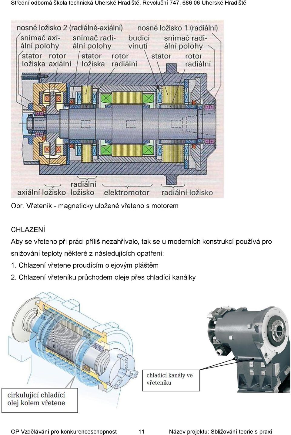 opatření: 1. Chlazení vřetene proudícím olejovým pláštěm 2.