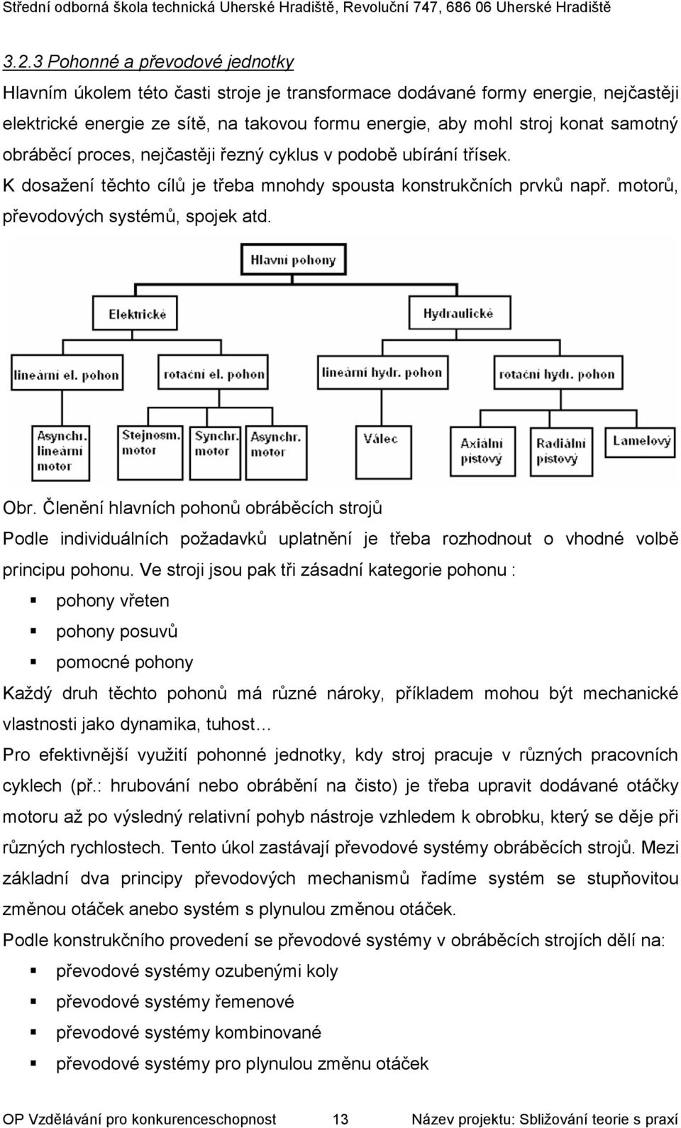 Členění hlavních pohonů obráběcích strojů Podle individuálních požadavků uplatnění je třeba rozhodnout o vhodné volbě principu pohonu.