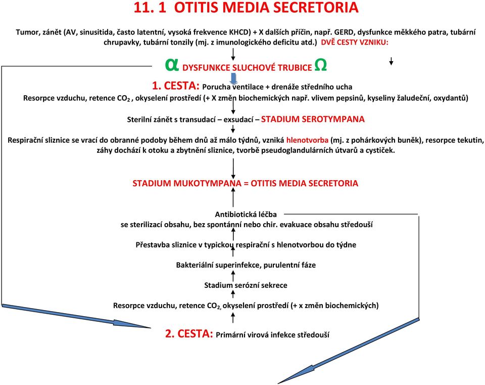 CESTA: Porucha ventilace + drenáže středního ucha Resorpce vzduchu, retence CO 2, okyselení prostředí (+ X změn biochemických např.