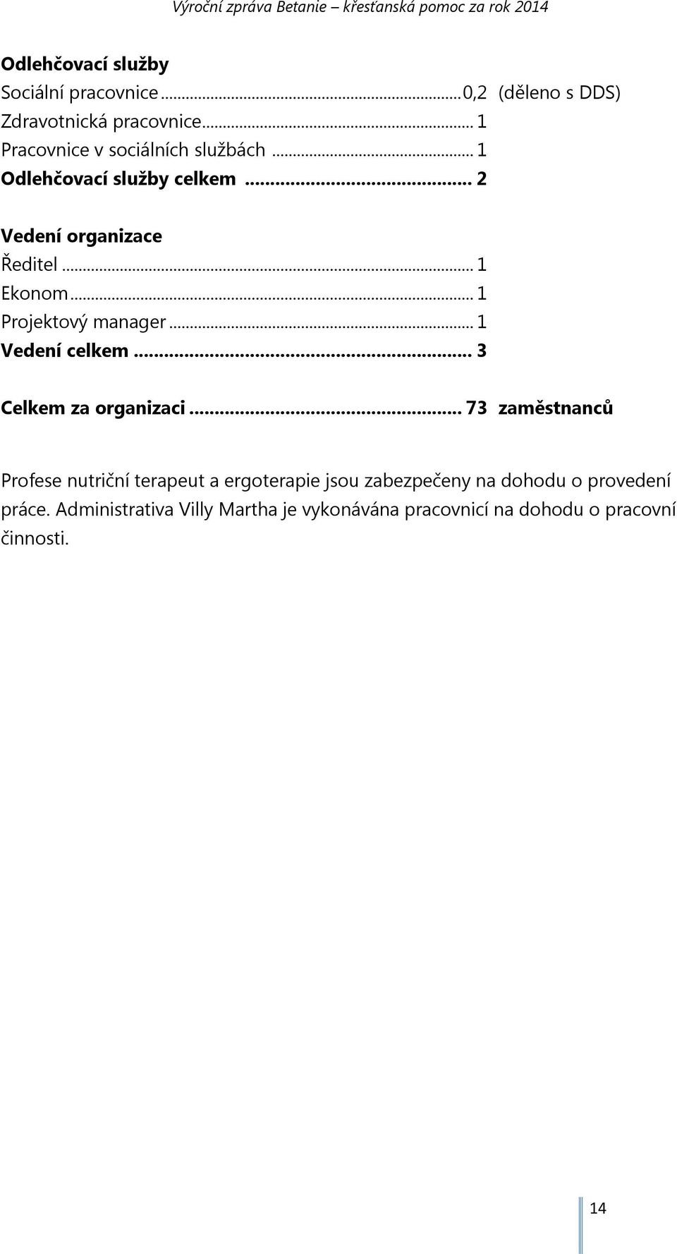 .. 1 Projektový manager... 1 Vedení celkem... 3 Celkem za organizaci.