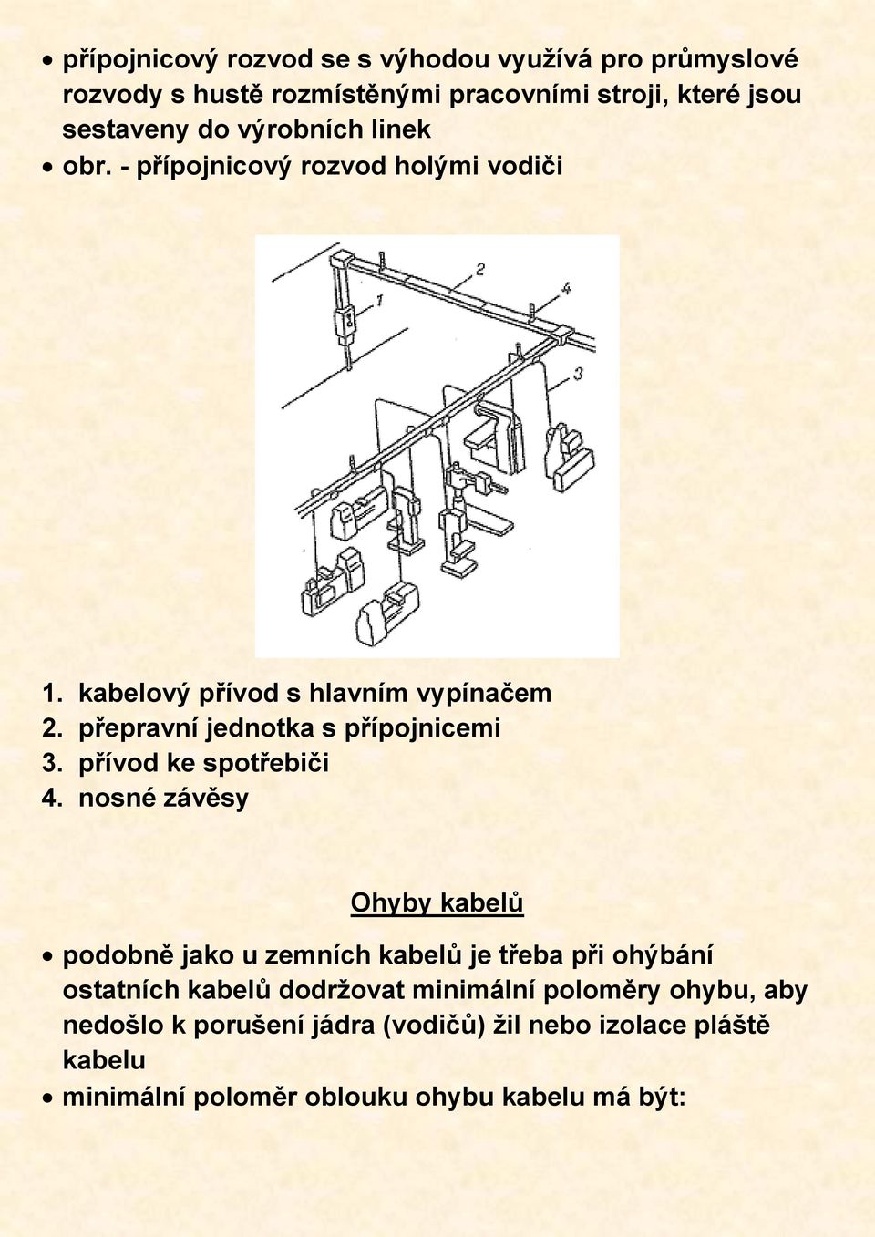 přepravní jednotka s přípojnicemi 3. přívod ke spotřebiči 4.