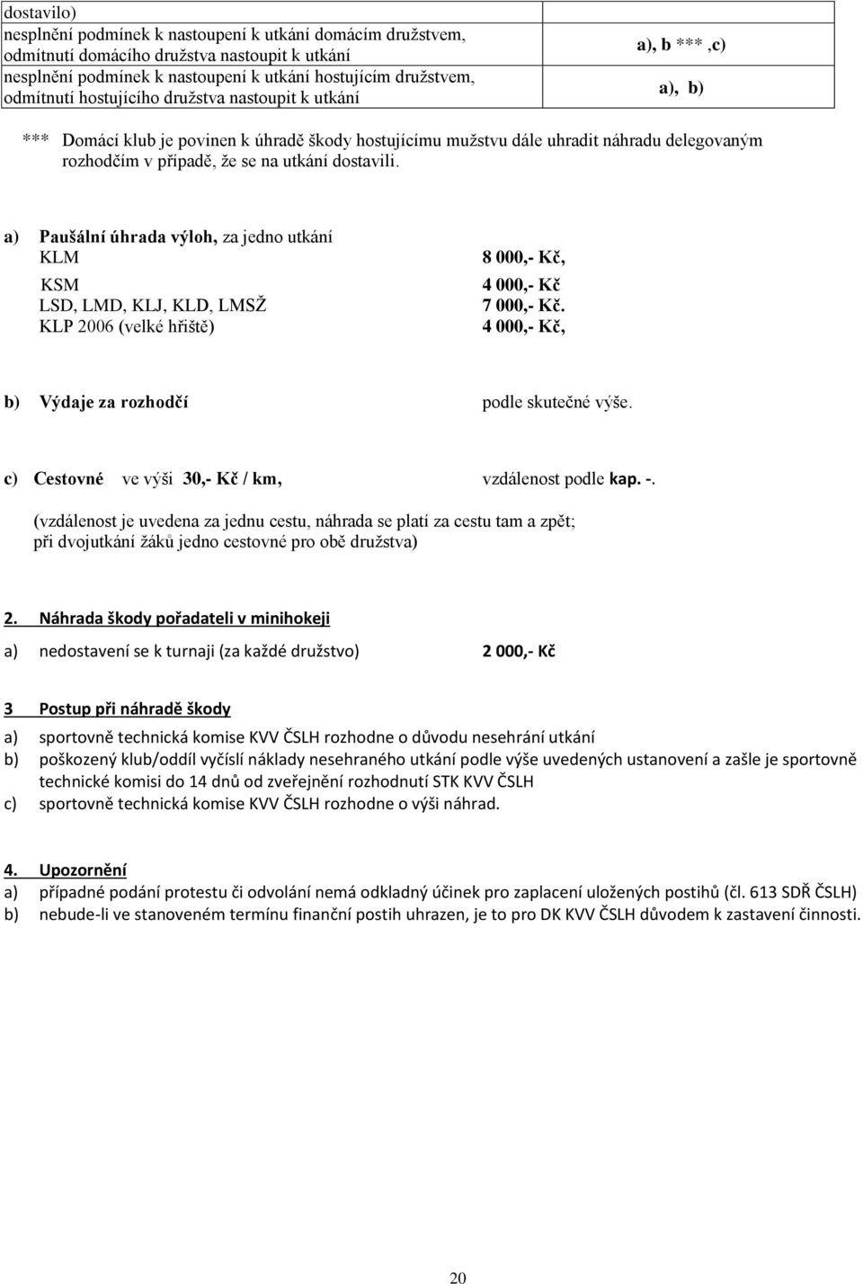 dostavili. a) Paušální úhrada výloh, za jedno utkání KLM KSM LSD, LMD, KLJ, KLD, LMSŽ KLP 2006 (velké hřiště) 8 000,- Kč, 4 000,- Kč 7 000,- Kč. 4 000,- Kč, b) Výdaje za rozhodčí podle skutečné výše.