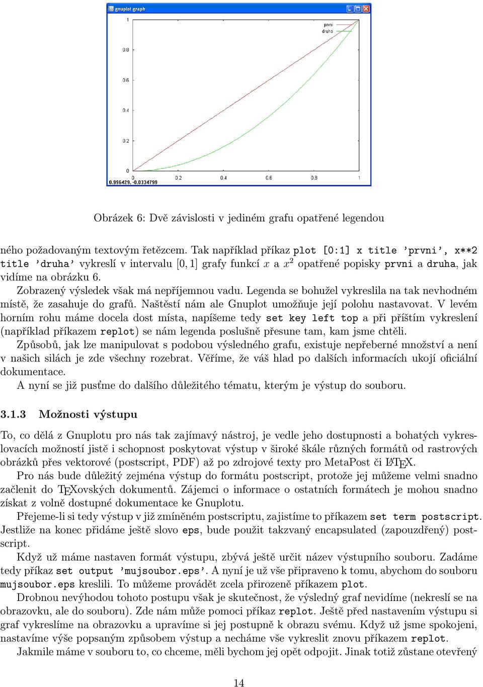 Zobrazený výsledek však má nepříjemnou vadu. Legenda se bohužel vykreslila na tak nevhodném místě, že zasahuje do grafů. Naštěstí nám ale Gnuplot umožňuje její polohu nastavovat.